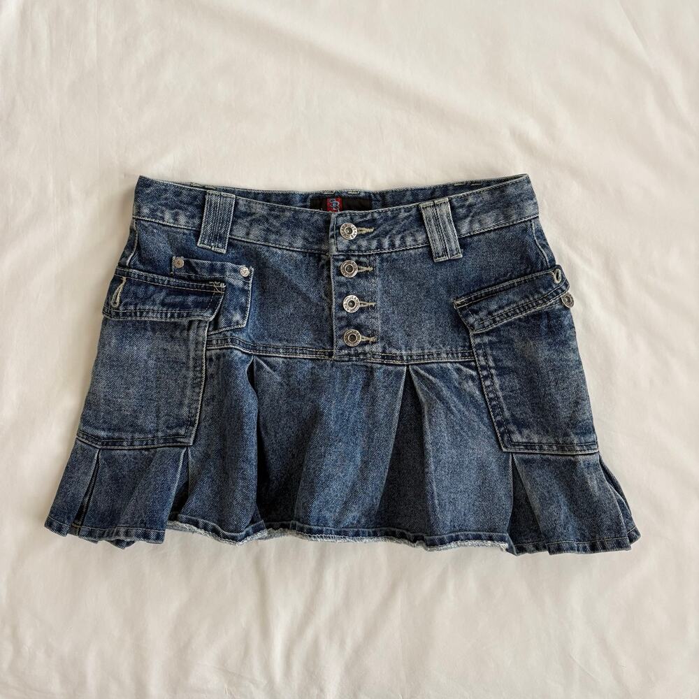 Y2K Pleated Denim Cargo Mini Skirt